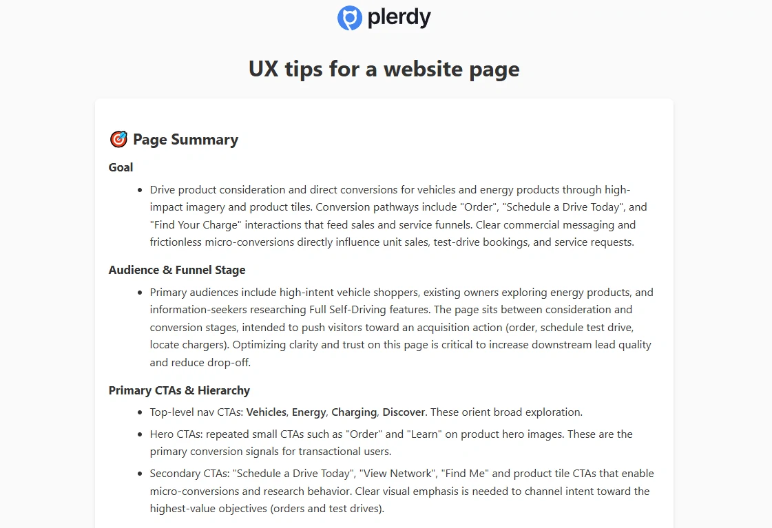 AI UX Advice for Page-Level Improvements