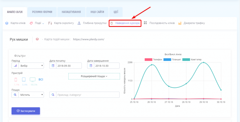 Наведение курсора