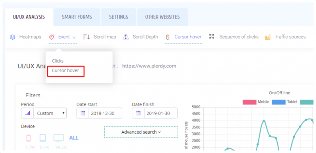 Cursor hovers tracking (separate events)