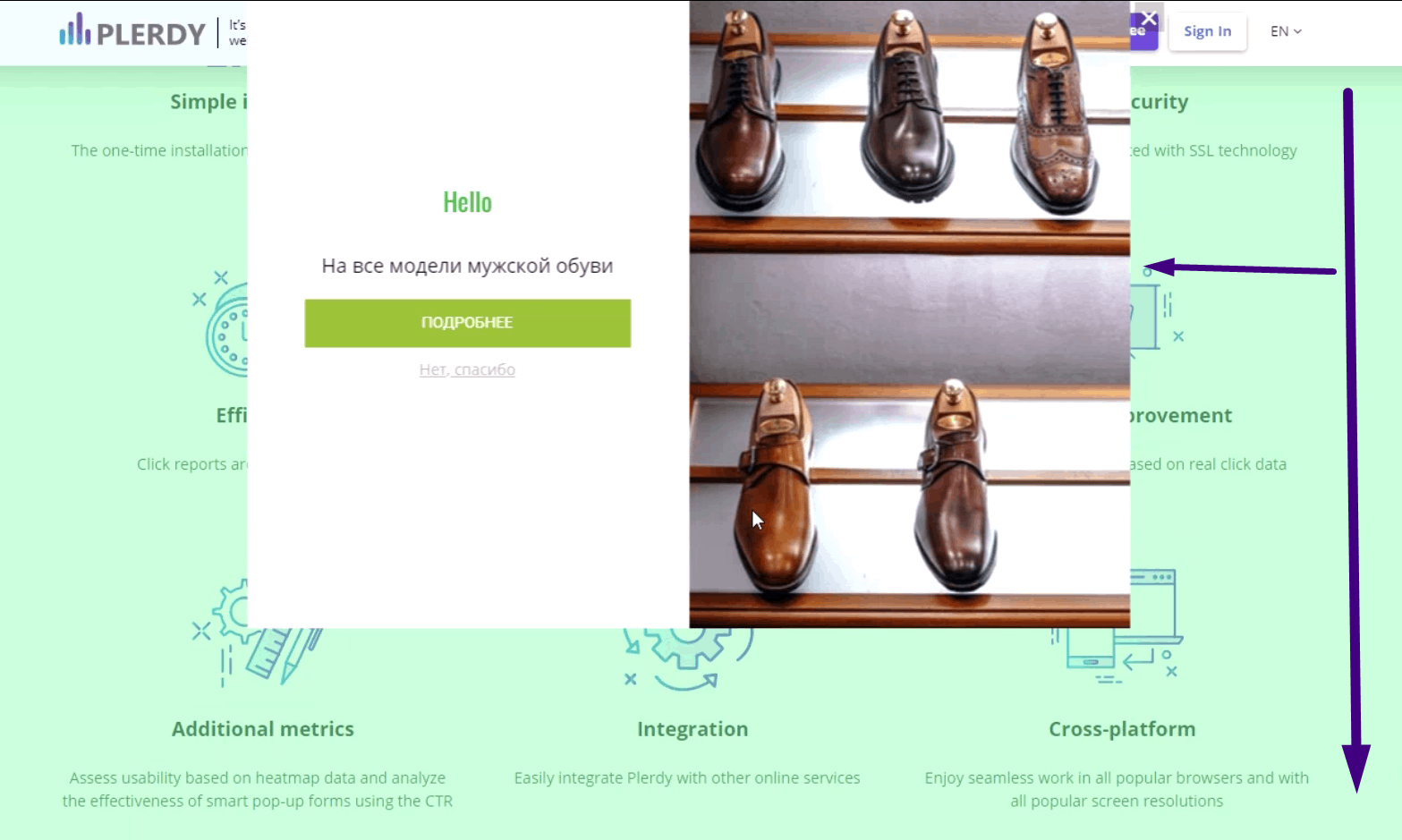 Как создать умные поп-ап формы Plerdy при скроллинге страницы 2