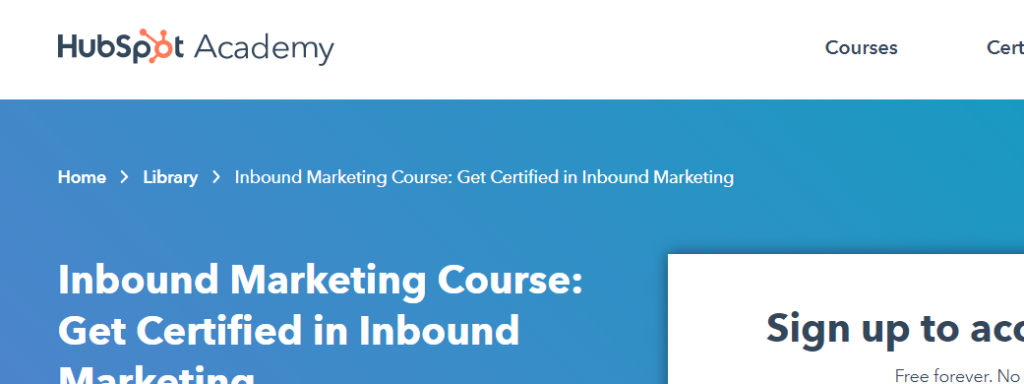 Cours de marketing entrant par Hubspot Academy