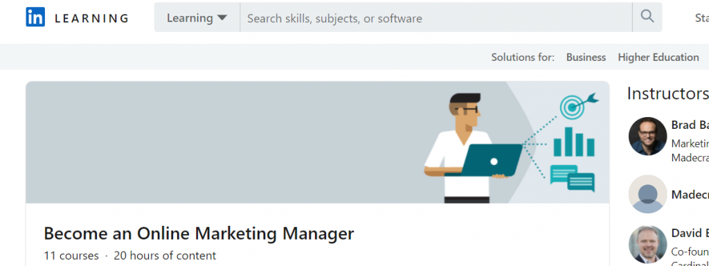 Cours pour devenir un gestionnaire de marketing en ligne sur LinkedIn Learning