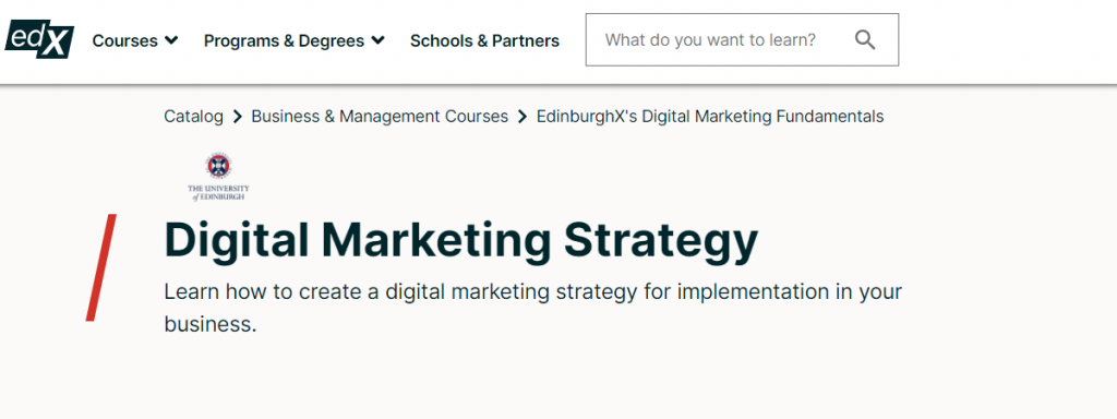 Cours sur la stratégie de marketing digital sur edX