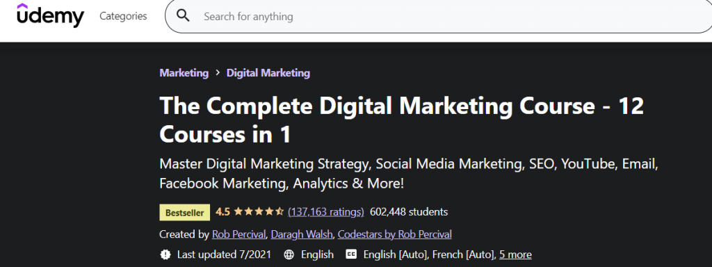 Cours complet de marketing digital sur Udemy