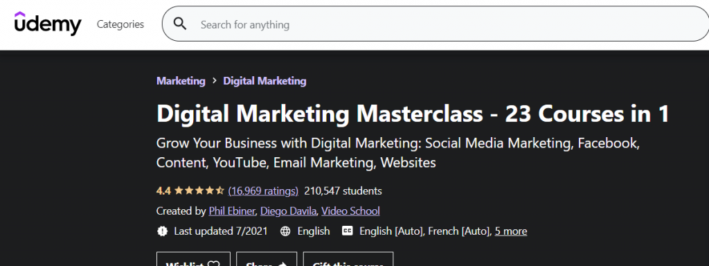 Masterclass en marketing digital sur Udemy