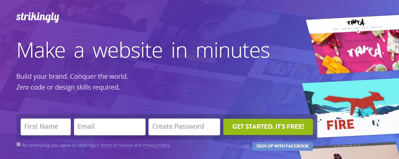 Plataforma Strikingly para criação de sites