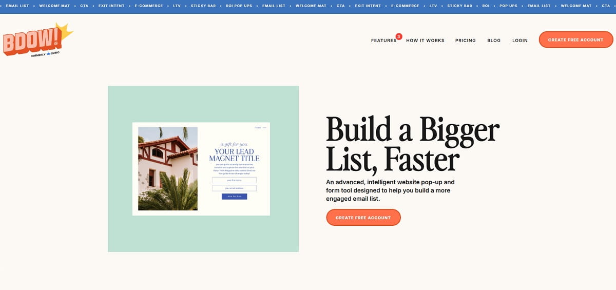 BDOW formerly Sumo alternative to OptinMonster for email popups