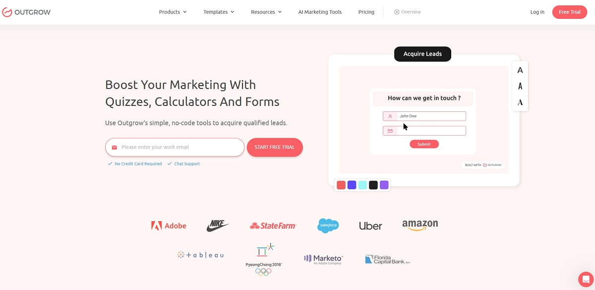 Outgrow interactive quizzes and calculators alternative to Getsitecontrol