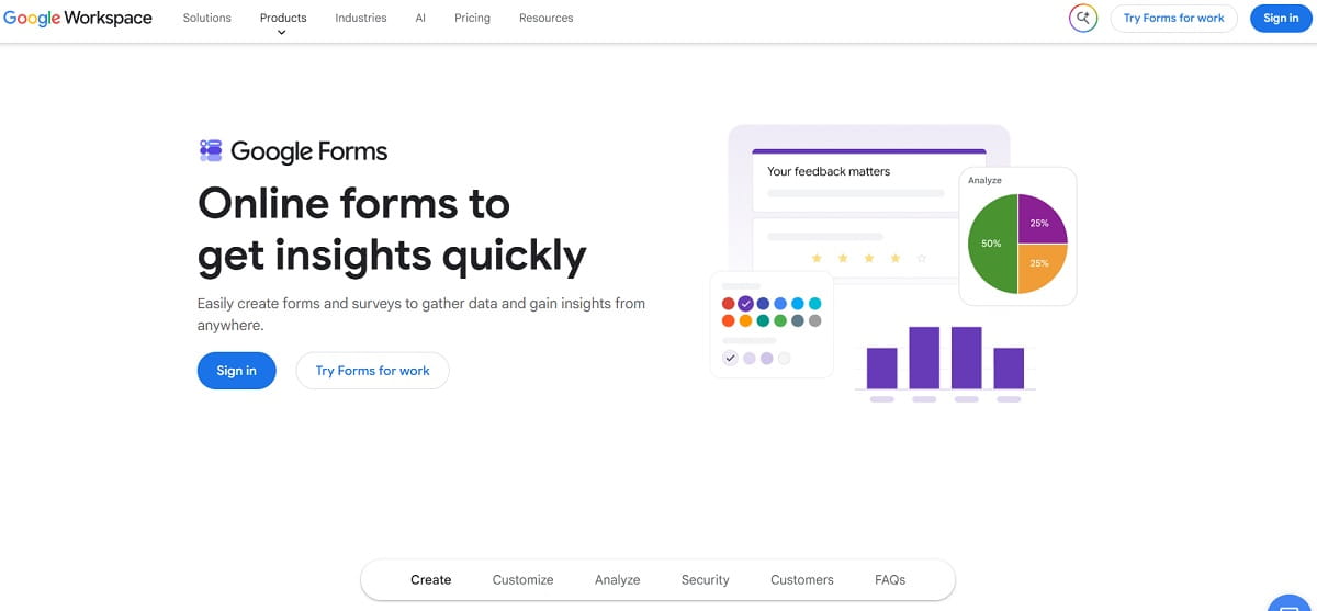 Google Forms survey editor with questions and response summary charts