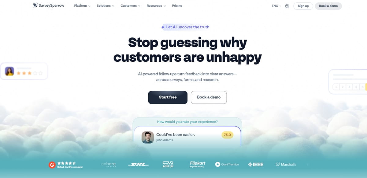 SurveySparrow targeted website micro-survey and feedback dashboard