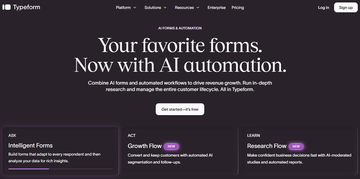 Typeform conversational website survey with one question per screen