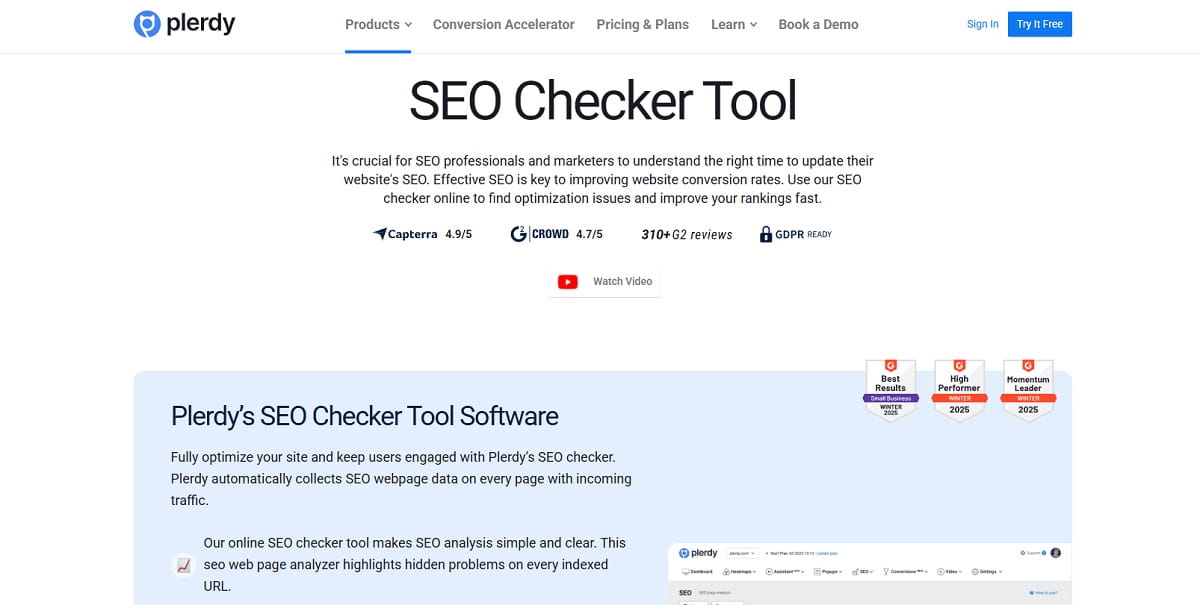 Plerdy SERP and SEO Checker as a Clearscope alternative