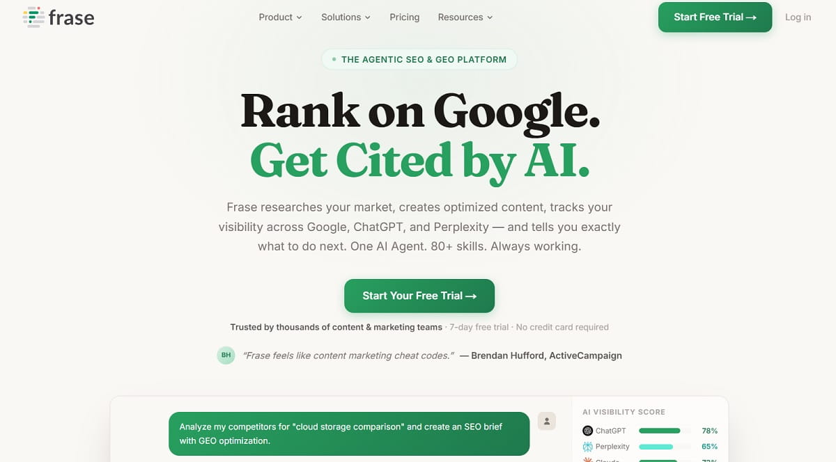Frase AI content optimization platform as a Clearscope alternative
