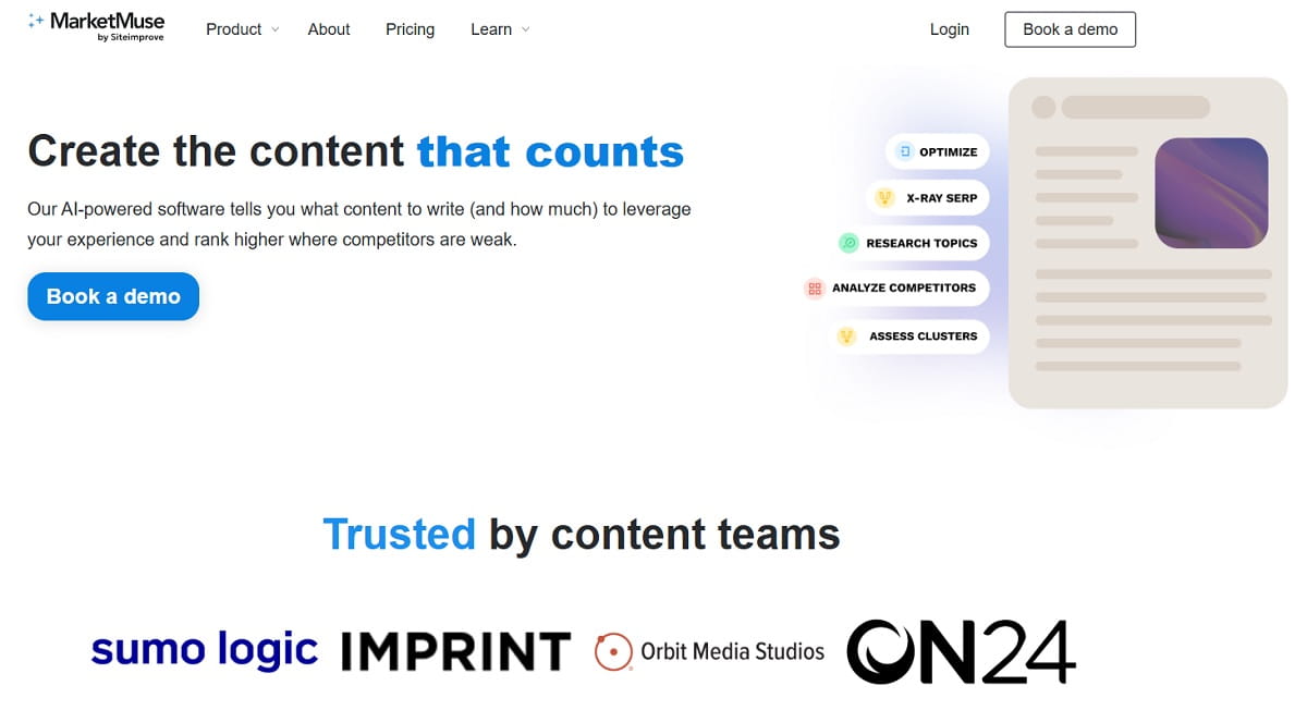 MarketMuse content planning and optimization software