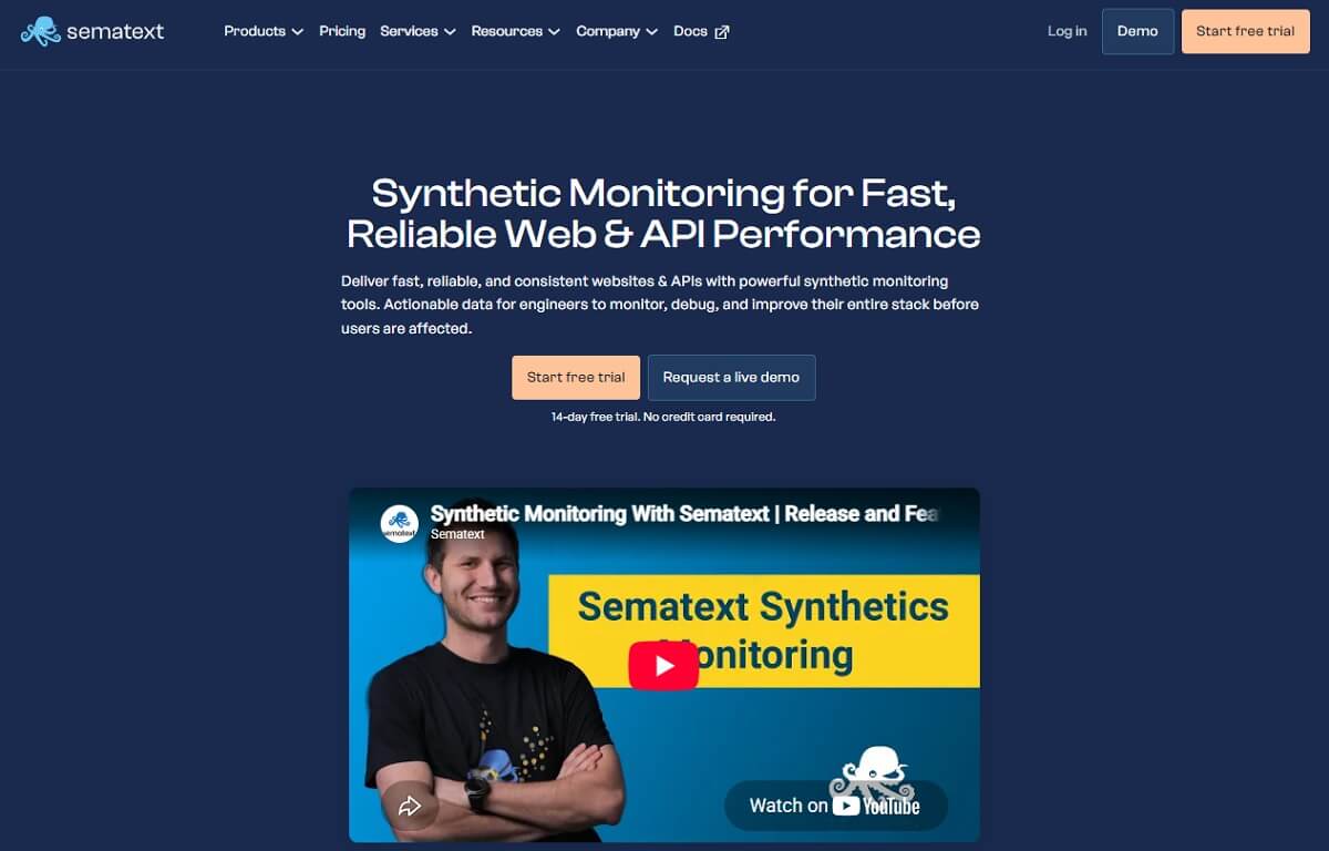 Sematext website monitoring dashboard with synthetic and real user performance data