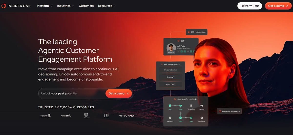 Insider One cross-channel personalization and CDP dashboard
