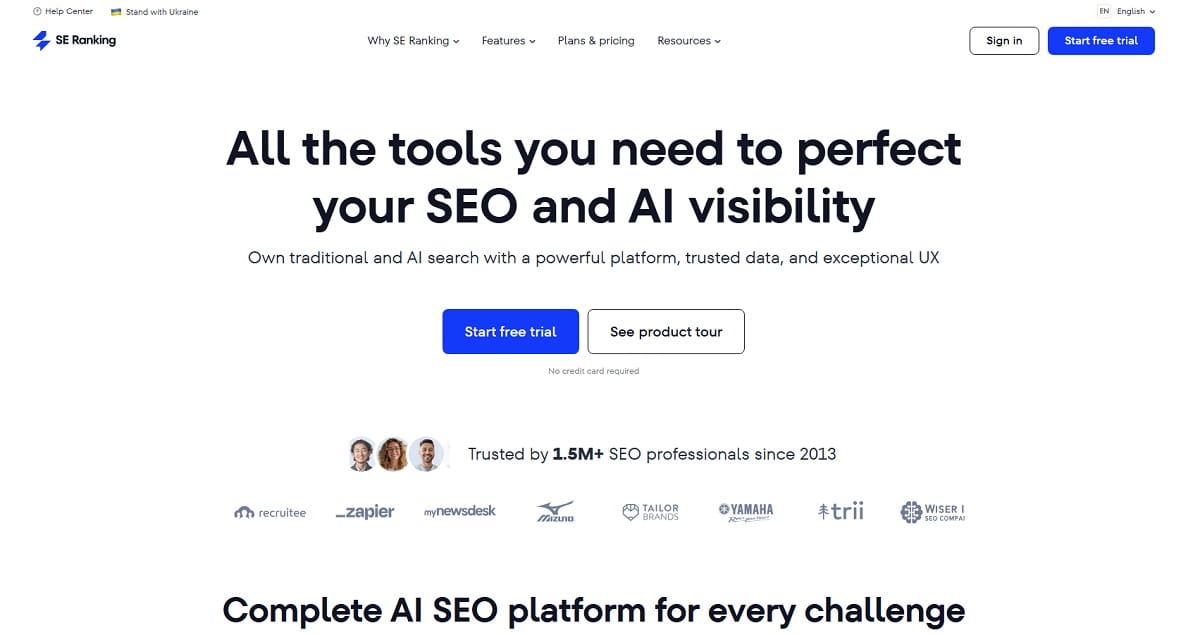 SE Ranking Google rank checker results for desktop search