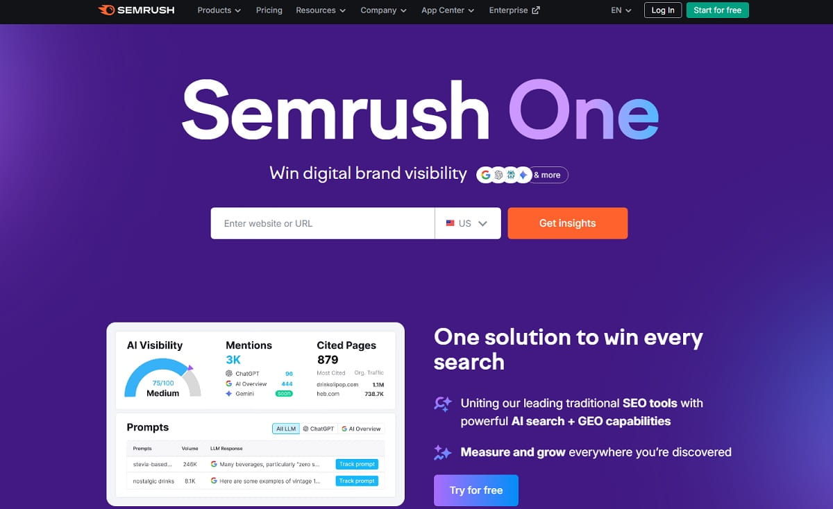 Semrush free SERP checker showing Google search results