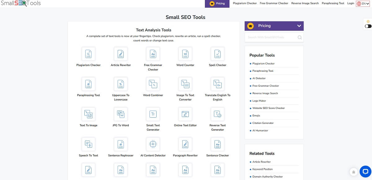 Small SEO Tools keyword position checker