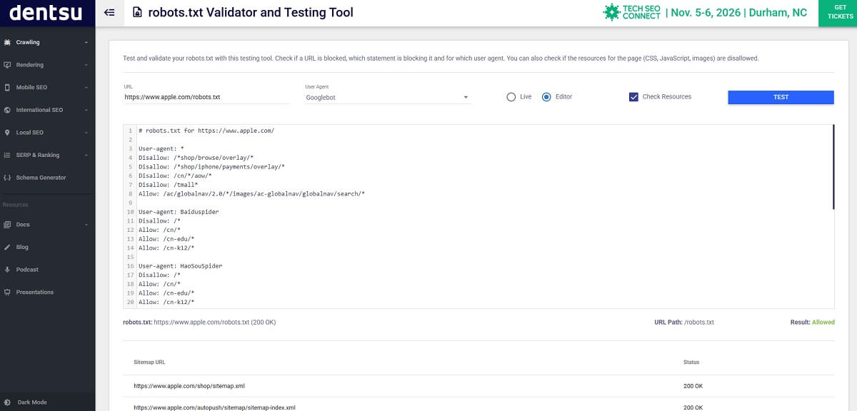 TechnicalSEO.com free robots.txt testing tool