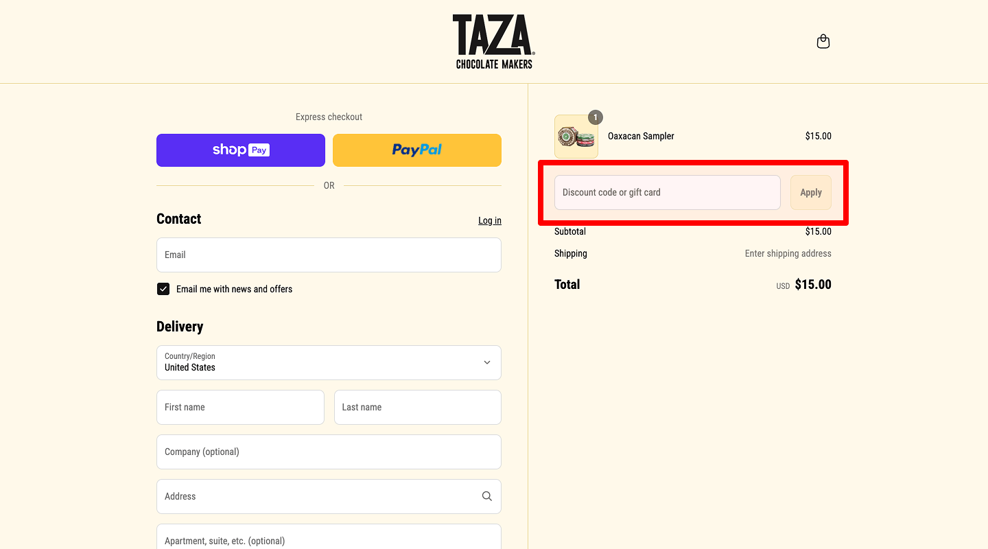 Coupon code field