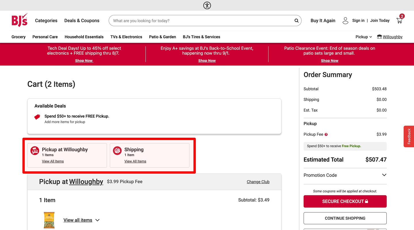 Shipping options