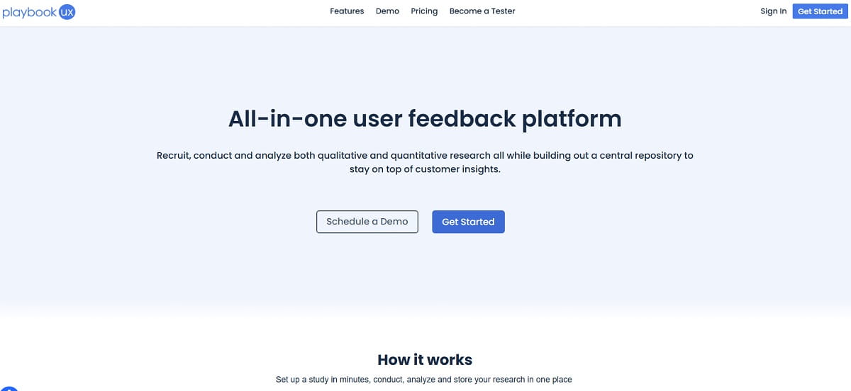 PlaybookUX user research and usability testing dashboard