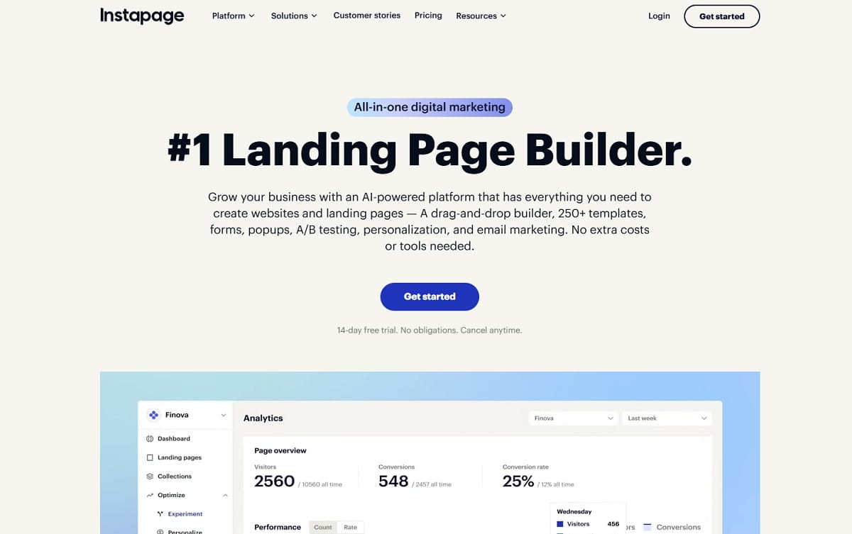 Instapage — landing page builder with server-side A/B testing