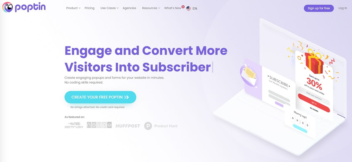 Poptin drag-and-drop pop-up editor with email capture form fields