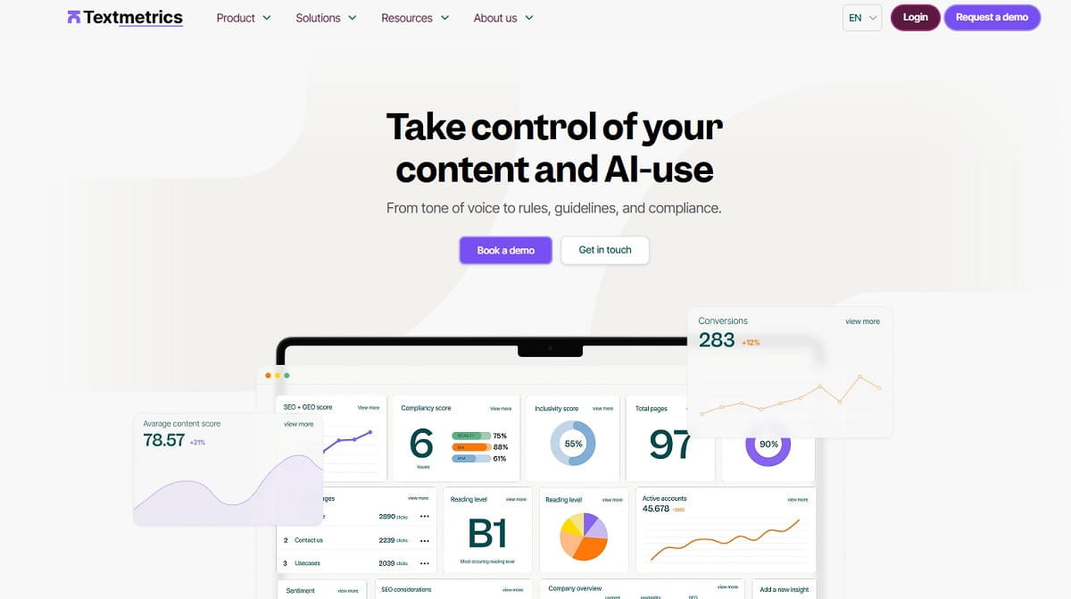 Textmetrics content quality and SEO writing platform
