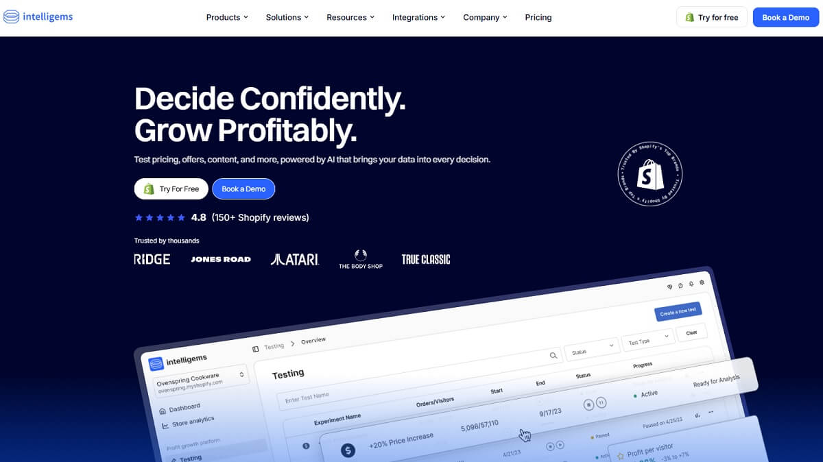 Intelligems Shopify A/B testing tool for pricing and offer experiments