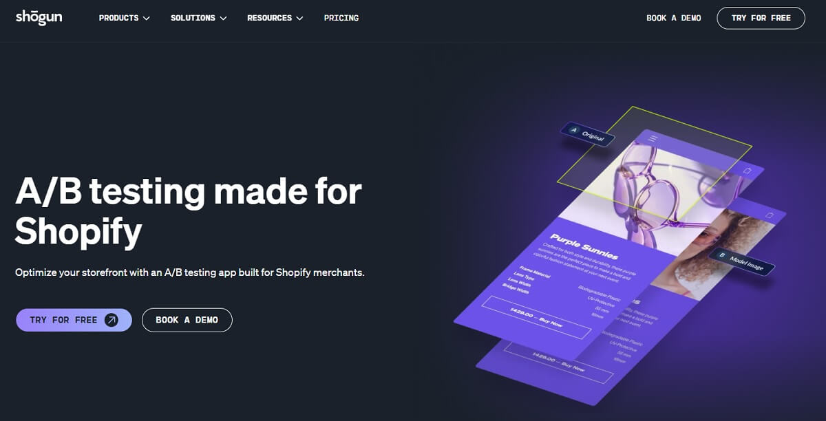 Shogun Shopify A/B testing tool for ecommerce landing pages