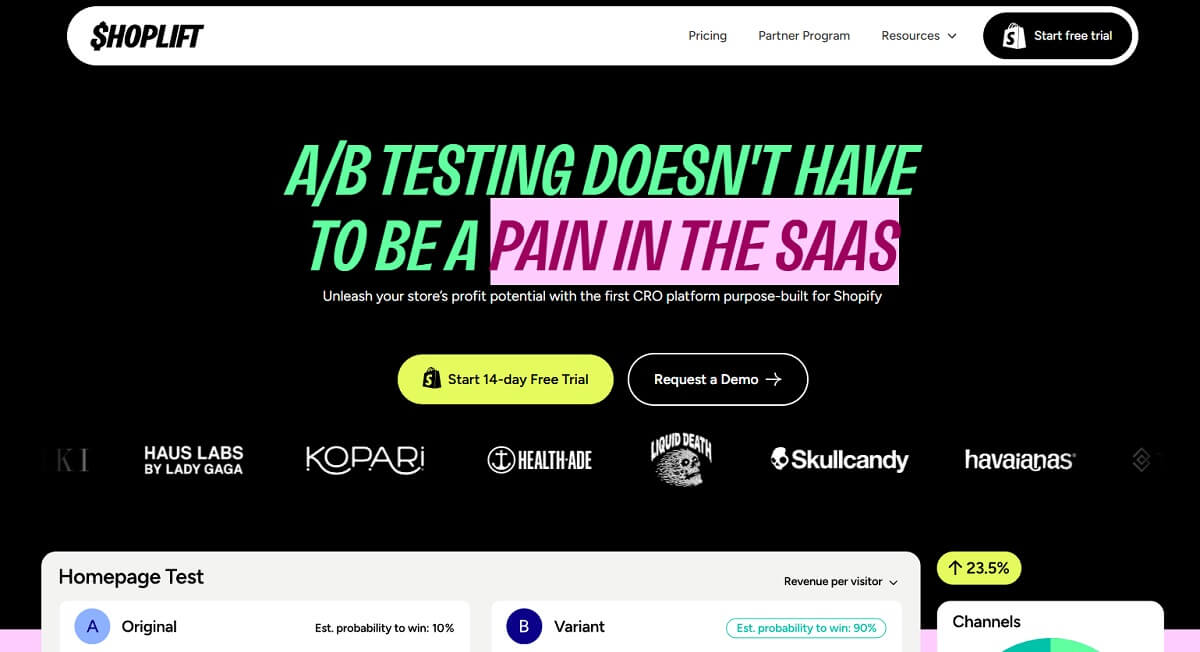 Shoplift Shopify A/B testing app for no-code storefront experiments