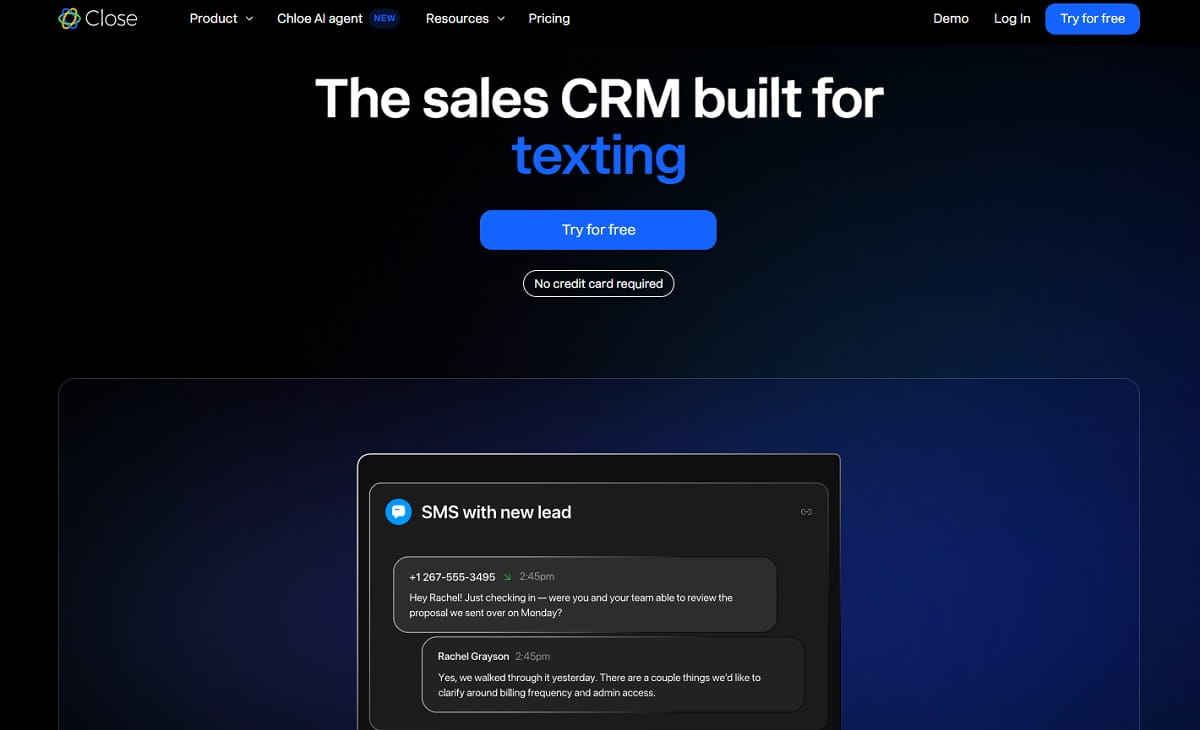 Close CRM sales dashboard showing team activity, pipeline, and conversion results