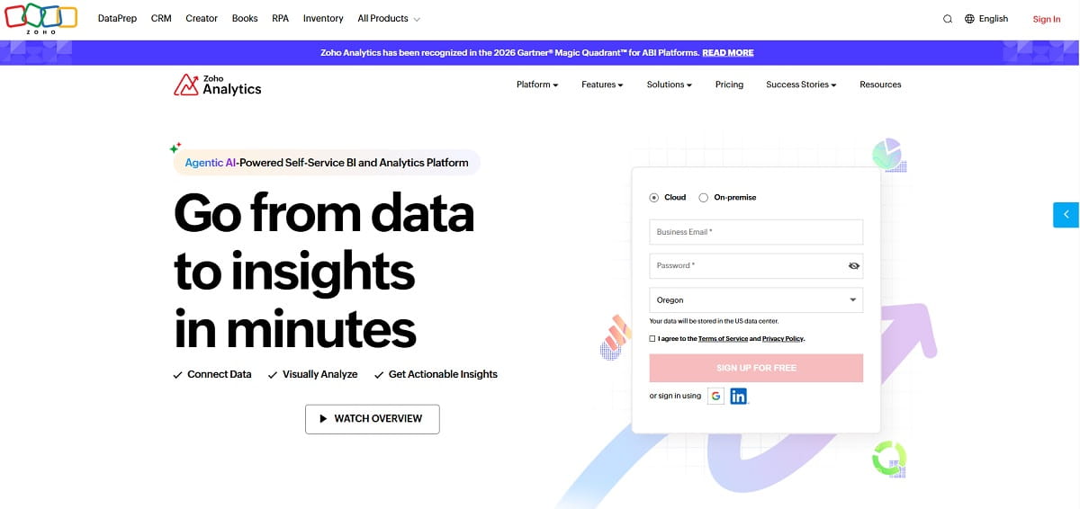 Zoho Analytics sales dashboard combining revenue data from multiple sources