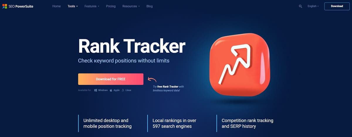 SEO PowerSuite Rank Tracker dashboard with keyword position history