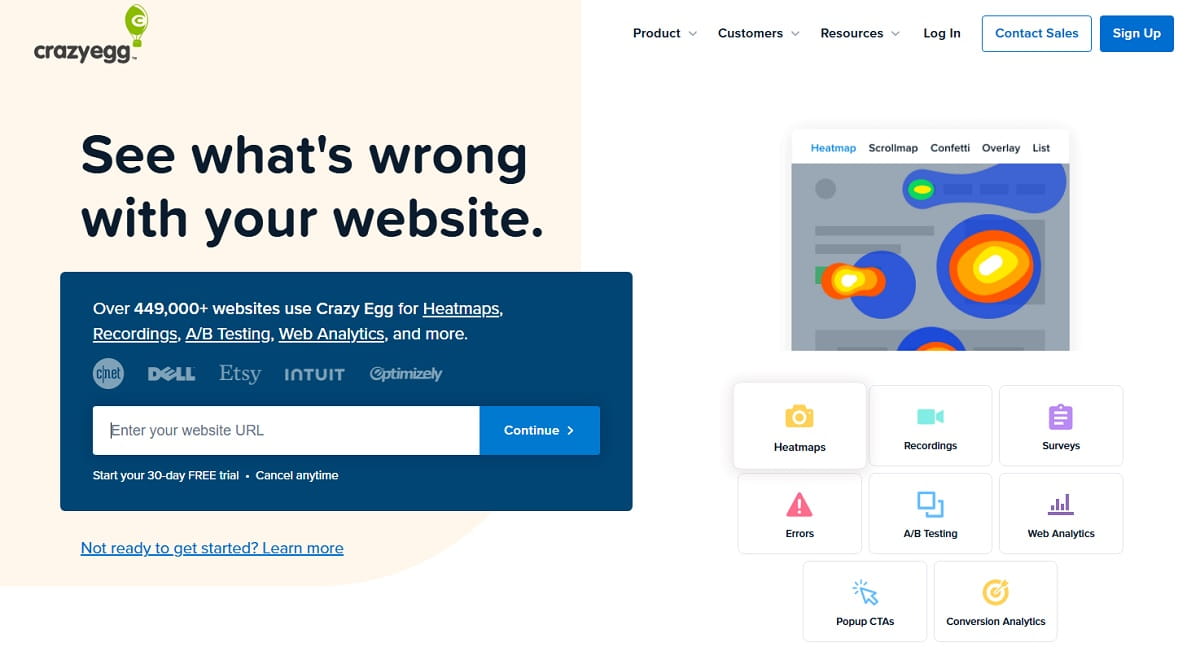 Crazy Egg website heatmap showing clicks and scroll activity