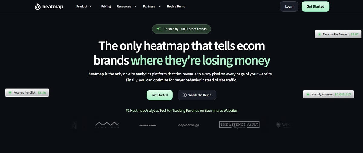 Heatmap.com revenue heatmap showing the value of page interactions
