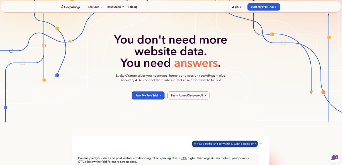 Lucky Orange dashboard showing dynamic heatmaps and session recordings