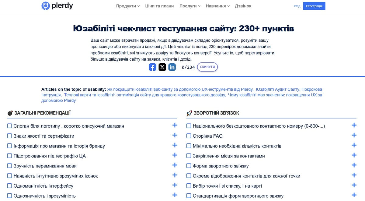 Чекліст юзабіліті сайту