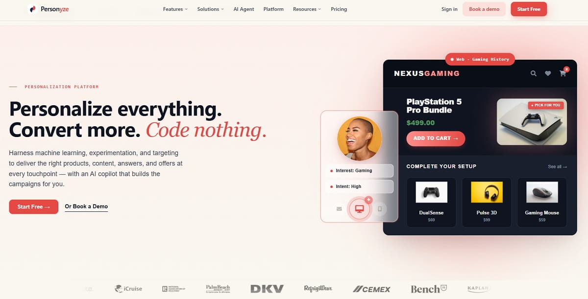 Personyze website personalization and A/B testing campaign builder