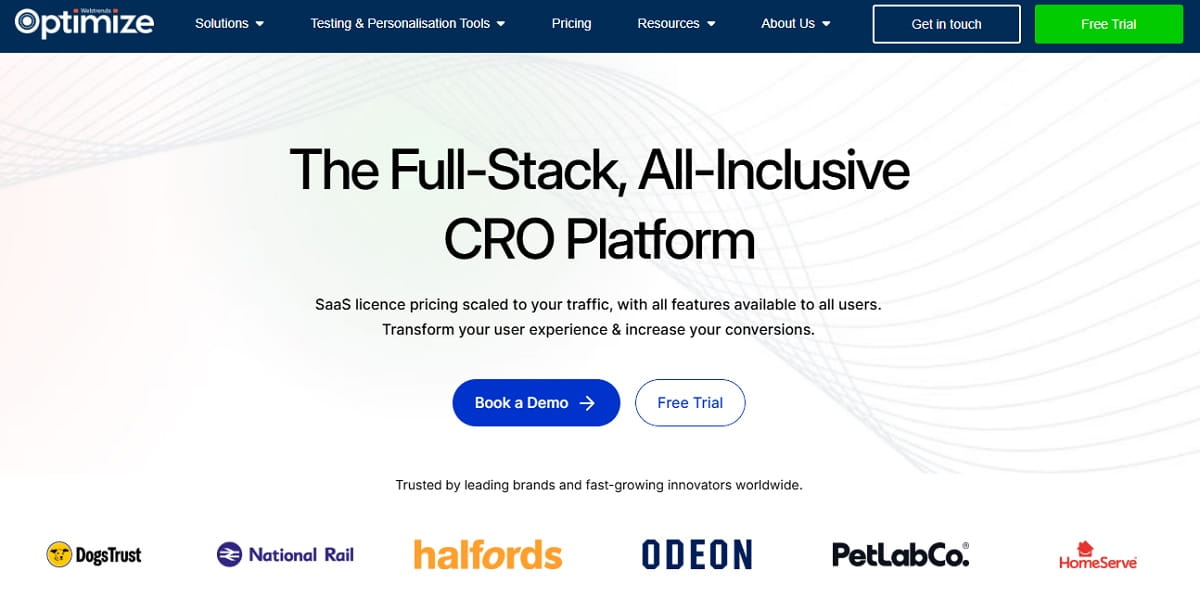 Webtrends Optimize full-stack CRO platform test configuration screen