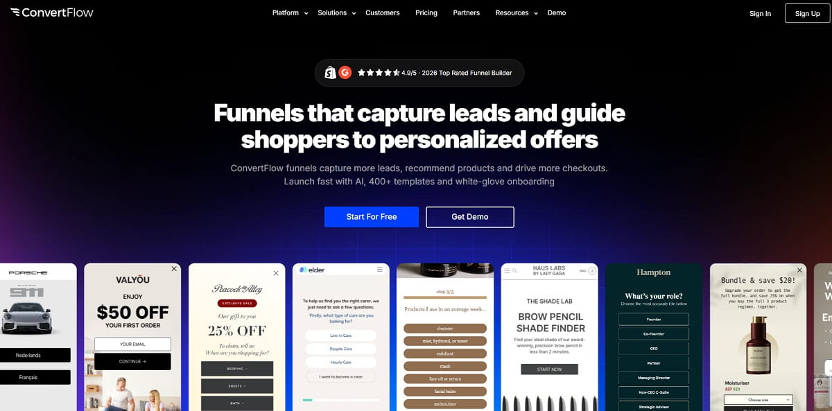 ConvertFlow quiz funnel builder with multi-step branching logic