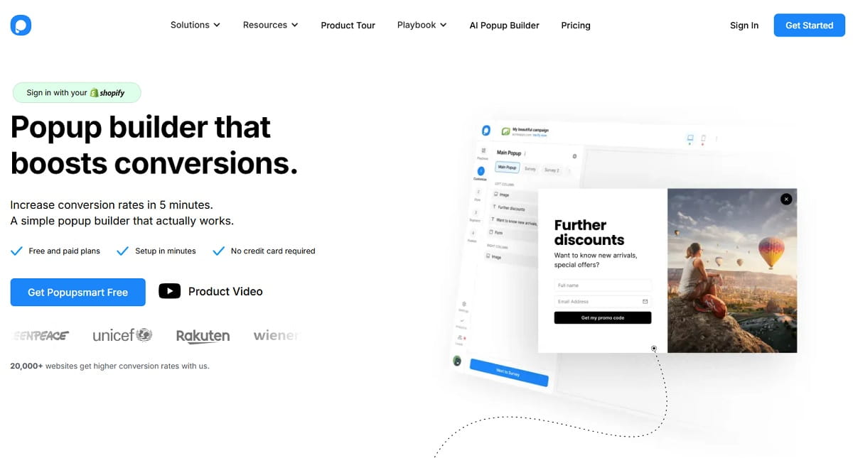Popupsmart AI popup generation wizard creating a campaign from a text prompt