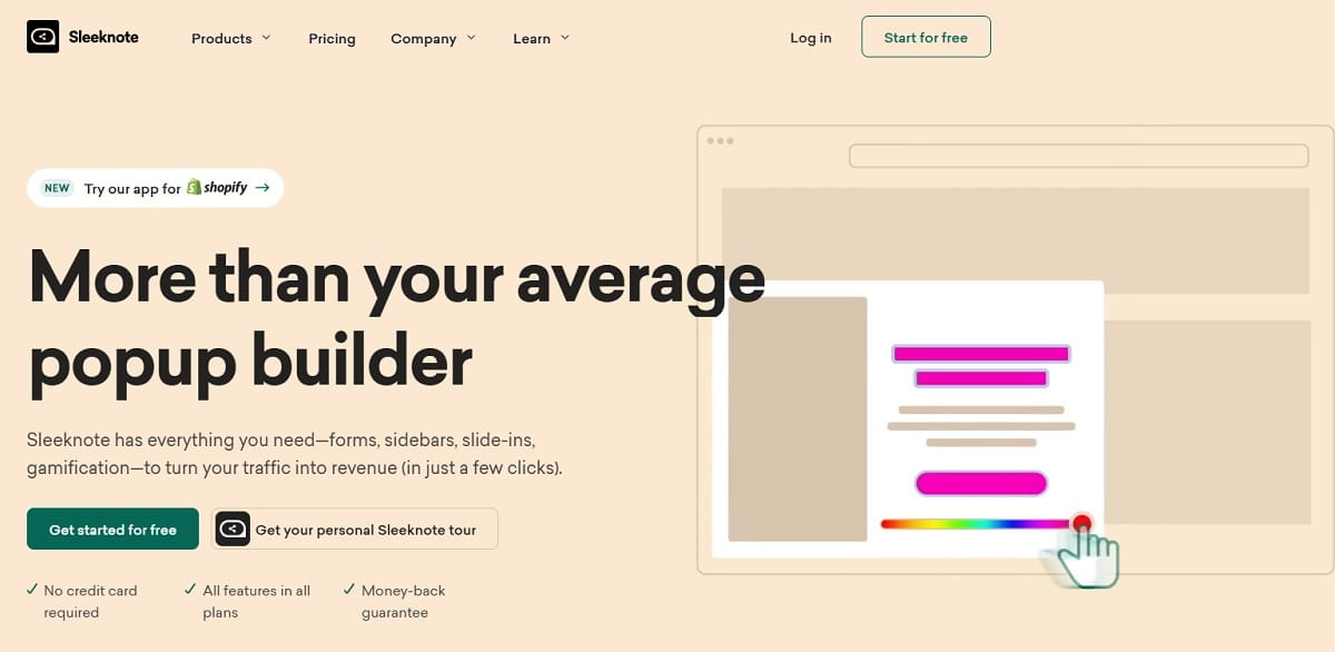 Sleeknote side-box onsite message shown next to product page content