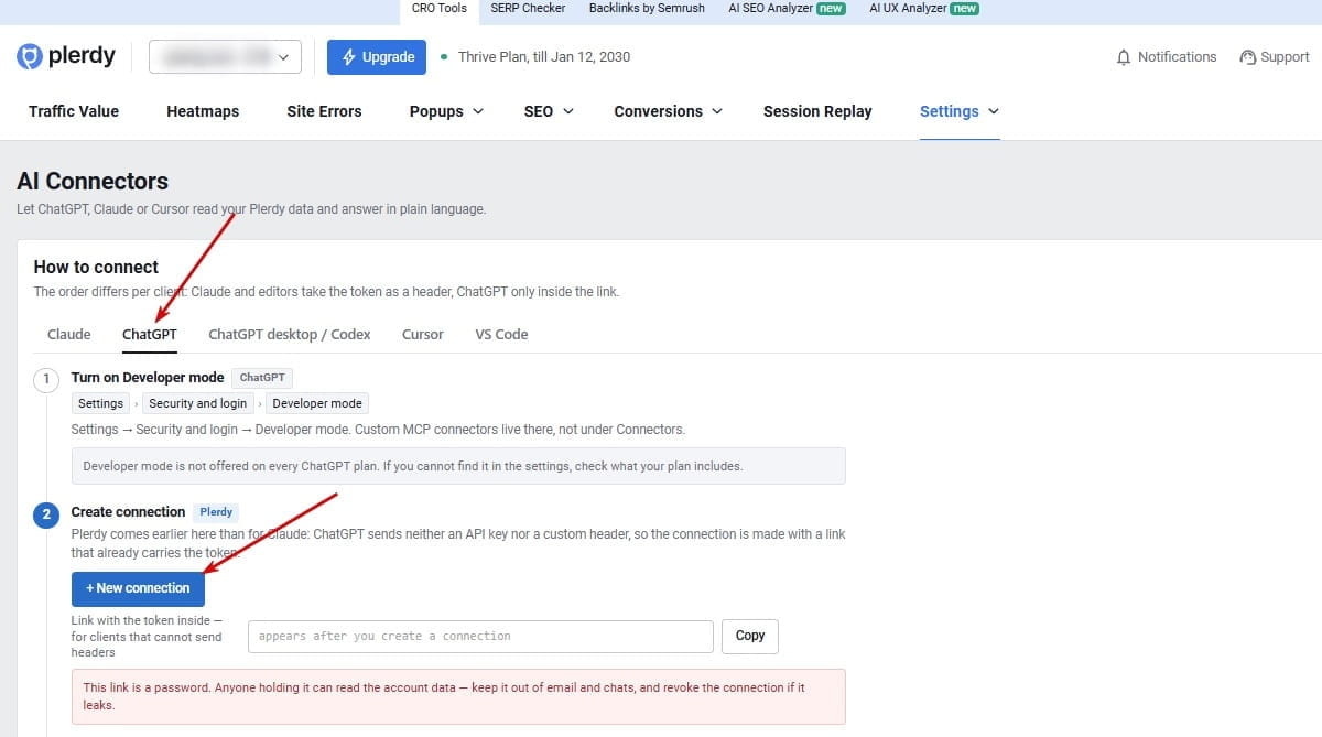 Create a connection in Plerdy